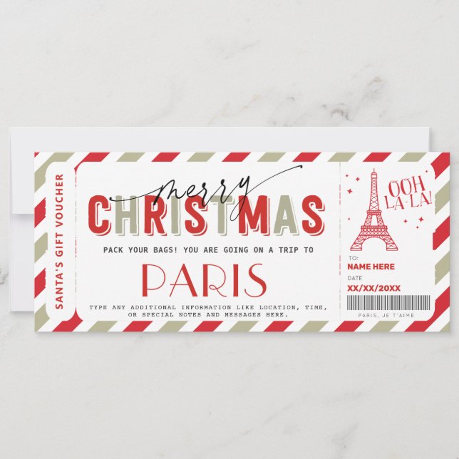 Jul Resa till Paris Gift biljett Voucher Inbjudningar (Framsida)