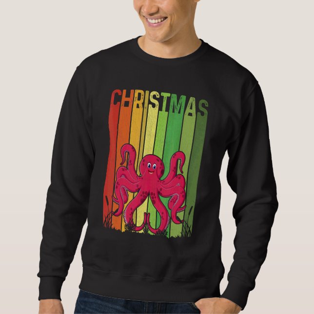 Jul Retro Bläckfisk Söt Grupp Matchande Xmas H Lång Ärmad Tröja (Framsida)