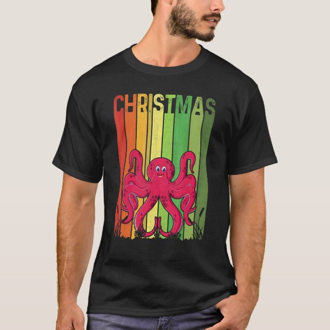 Jul Retro Bläckfisk Söt Grupp Matchande Xmas H T Shirt (Framsida)