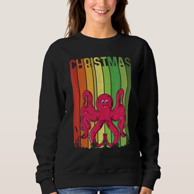 Jul Retro Bläckfisk Söt Grupp Matchande Xmas H T Shirt (Framsida)