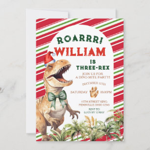 Jul Retro Dinosaur Bow Watercolor Birthday Inbjudningar