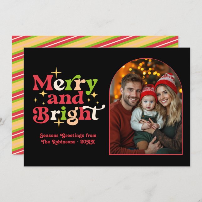 Jul Retro Familjefoto i Vintage Stil Julkort (Fram/baksida)