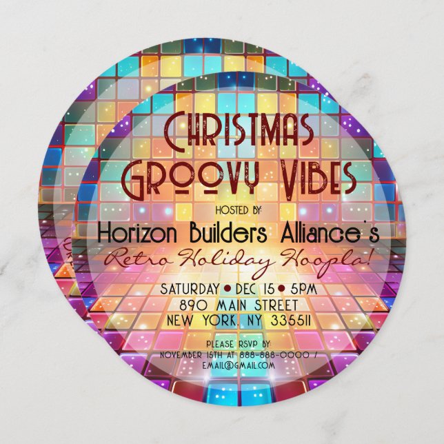 Jul Retro Groovy Vibes-partiets inbjudan (Fram/baksida)