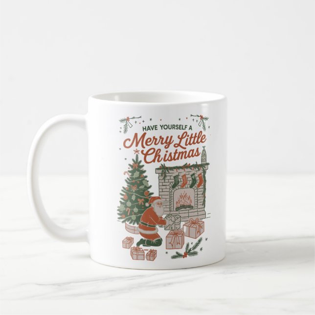 Jul Retro Jul Tomte Gåvor Högtid Kaffemugg (Vänster)