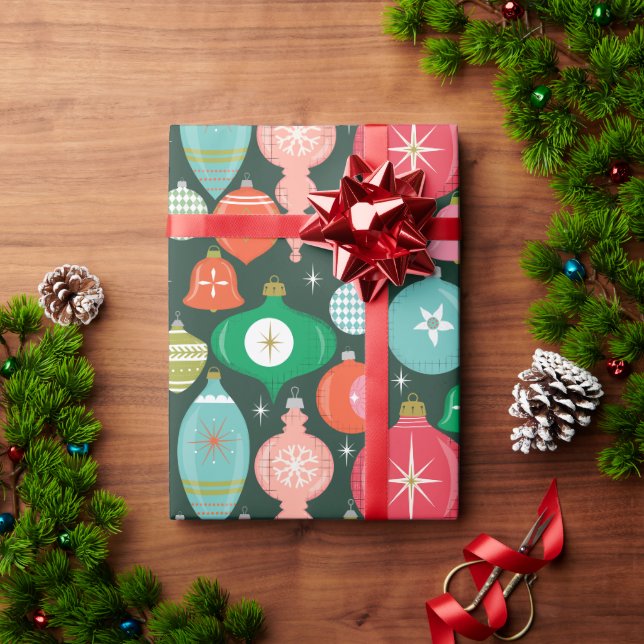 Jul Retro Ornamenter Gröna Presentpapper (Julgåva)