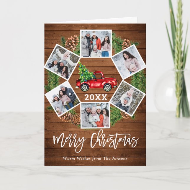 Jul Retro Red Farm Lastbil Hälsning 6 PHOTO Helgkort (Framsida)