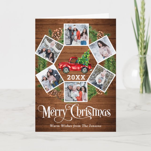 Jul Retro Red Farm Lastbil Hälsning 6 PHOTO Helgkort (Framsida)