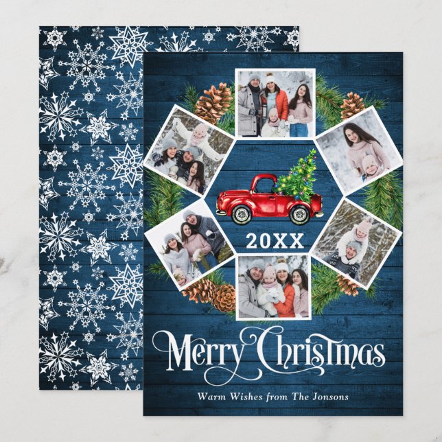 Jul Retro Red Farm Lastbil Hälsning 6 PHOTO Julkort (Fram/baksida)