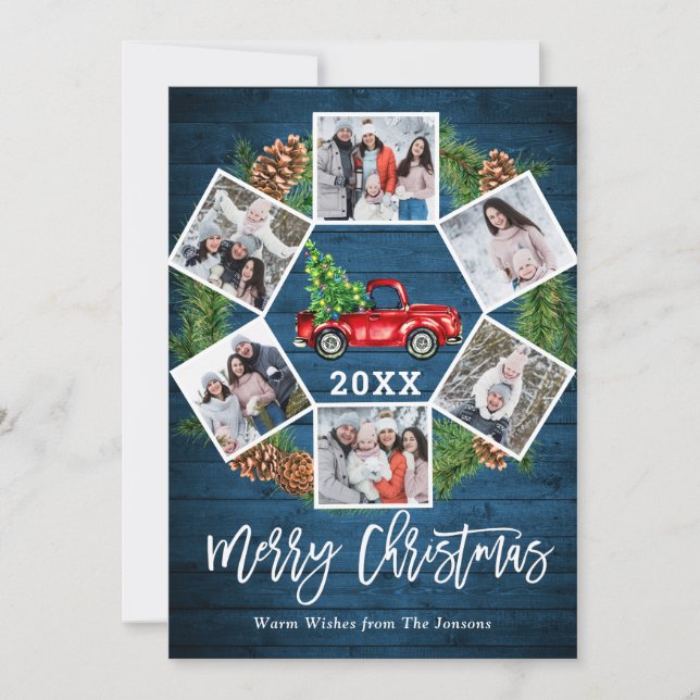 Jul Retro Red Farm Lastbil Hälsning 6 PHOTO Julkort (Framsida)