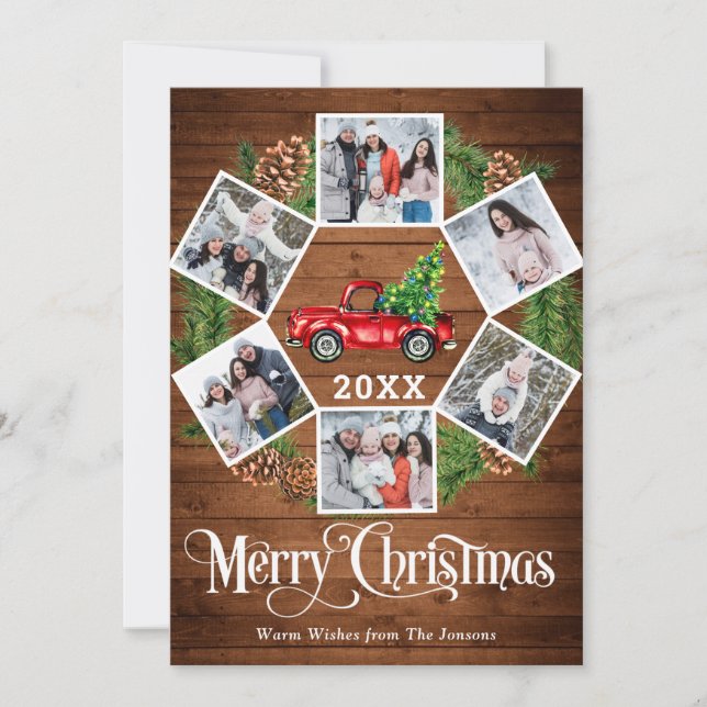 Jul Retro Red Farm Lastbil Hälsning 6 PHOTO Julkort (Framsida)