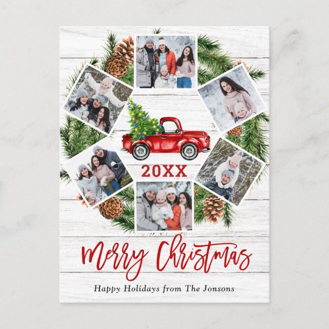 Jul Retro Red Farm Lastbil Helgdag 6 Foto Vykort (Framsida)