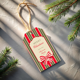 Jul retro röd grön randig med rosett presentetikett