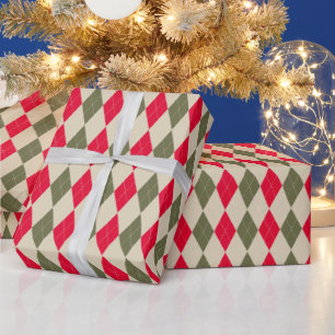 Jul retro röd salvia grön argyle elegant presentpapper