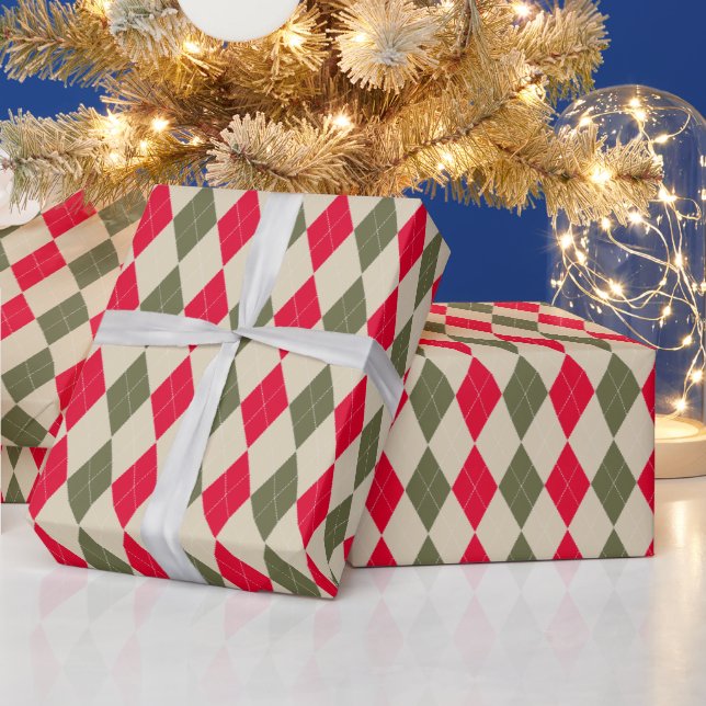 Jul retro röd salvia grön argyle elegant presentpapper (Helgdagar)
