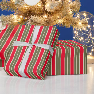 Jul retro röd salvia grön randig elegant presentpapper
