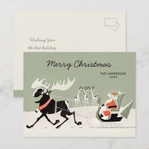 Jul Retro Santa and moose sleigh CC1248 Vykort