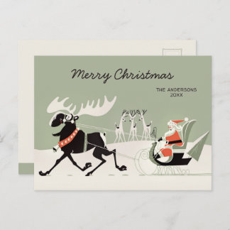 Jul Retro Santa and moose sleigh CC1248 Vykort