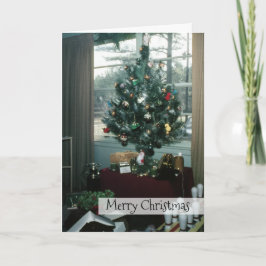 Jul Retro Träd med Tinsel och Gåvor Helgkort