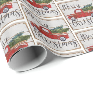 Jul Retro Vintage Red Lastbil Träd Presentpapper
