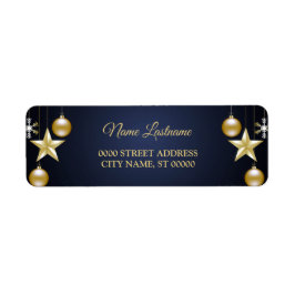 Jul Returadress Guld Ornament Marinblå Etikett