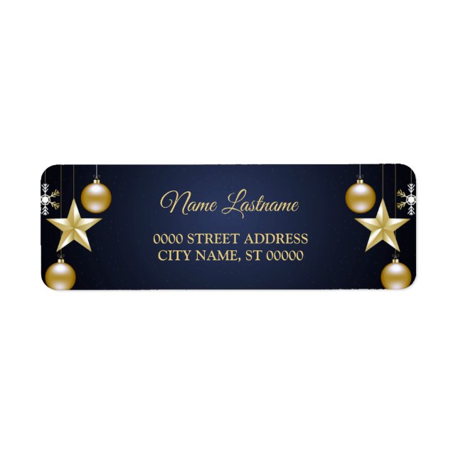 Jul Returadress Guld Ornament Marinblå Etikett (Framsidan)