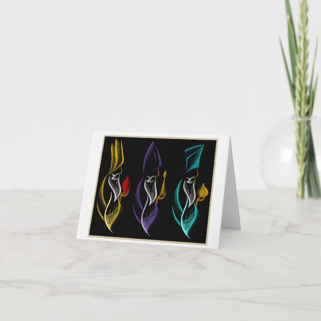 Jul Reyes Magos broderad stil Helgkort (Framsida)