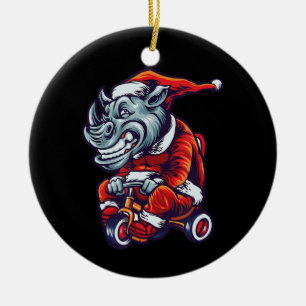 Jul Rhino Santa Wearing Hat God jul Julgransprydnad Keramik