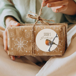 Jul Robin Bird Season Greetings Sticker Runt Klistermärke