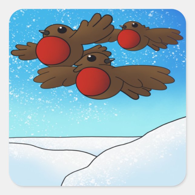 jul Robin Birds Fyrkantigt Klistermärke (Framsida)