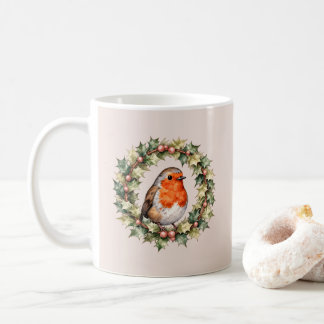 Jul Robin Holly Krans Vattenfärg Kaffemugg
