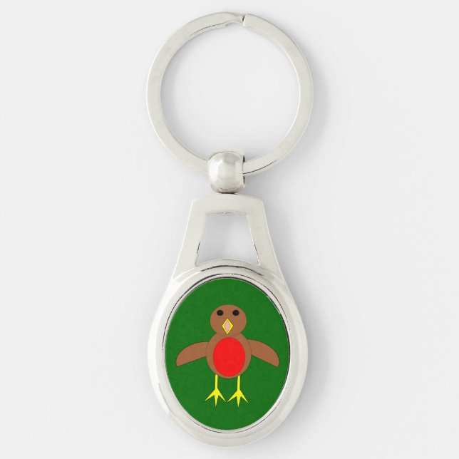 Jul Robin Keychain Ovalt Silverfärgad Nyckelring (Framsidan)
