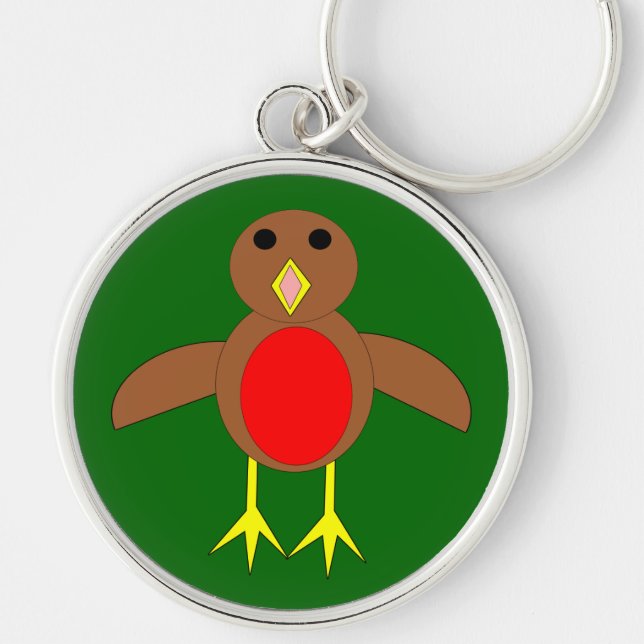 Jul Robin Keychain Rund Silverfärgad Nyckelring (Framsidan)
