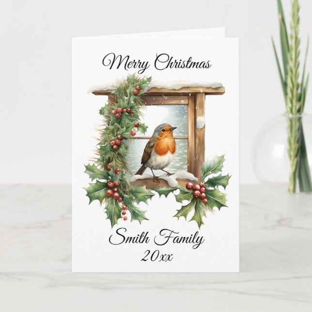 Jul Robin och Holly Card Tack Kort (Framsida)