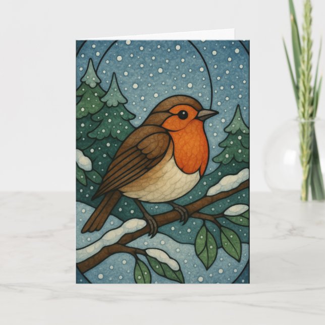 Jul Robin Stached Glass Card Helgkort (Framsida)