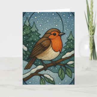 Jul Robin Stached Glass Card Helgkort
