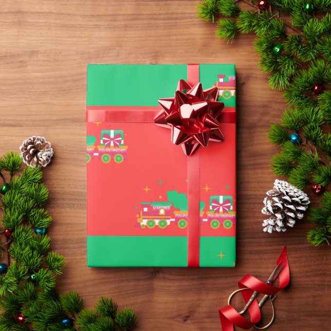 Jul RÖD & GRÖN Med Tåg. Tomte Presentpapper (Julgåva)