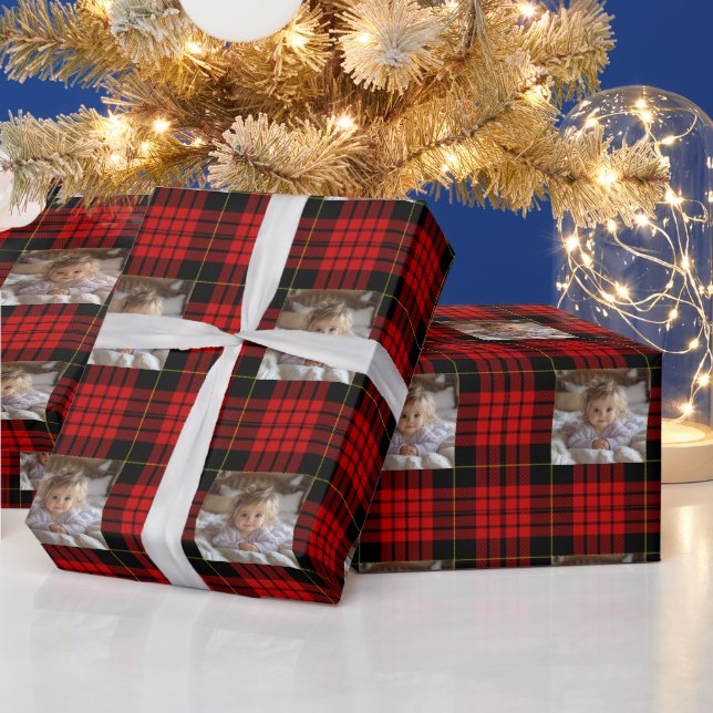 Jul Röd Grön Rutig Lägg Till Foto   Presentpapper (Helgdagar)