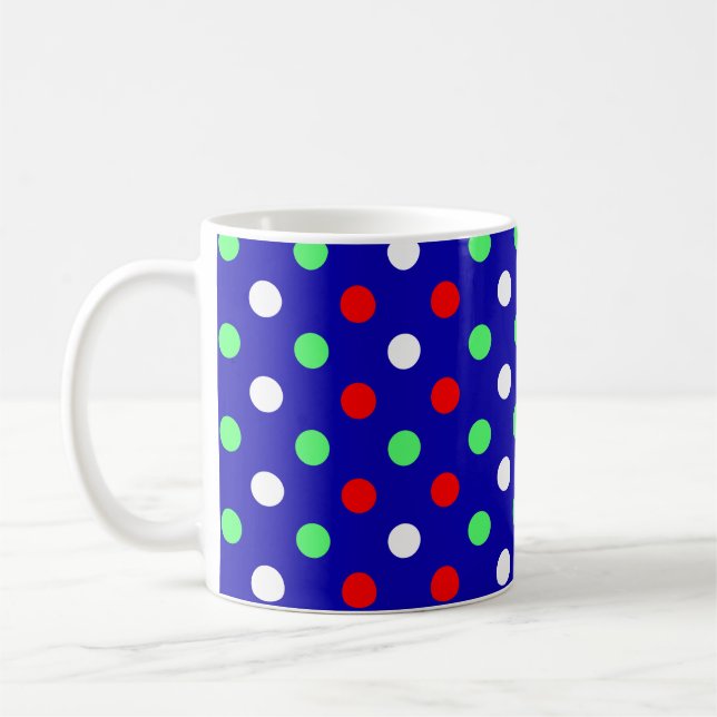 Jul - Röd, Grön & Vit Polka Prickar Mönster  Kaffemugg (Vänster)