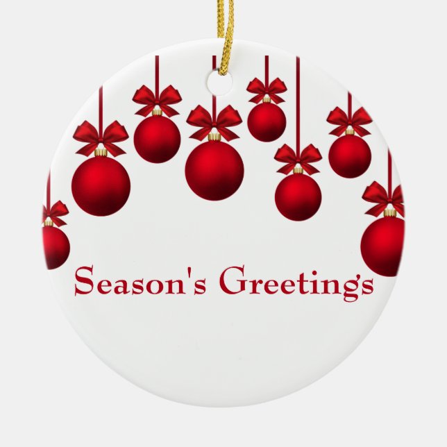 Jul Röd jul Bollar med Ribbon Julgransprydnad Keramik (Framsidan)