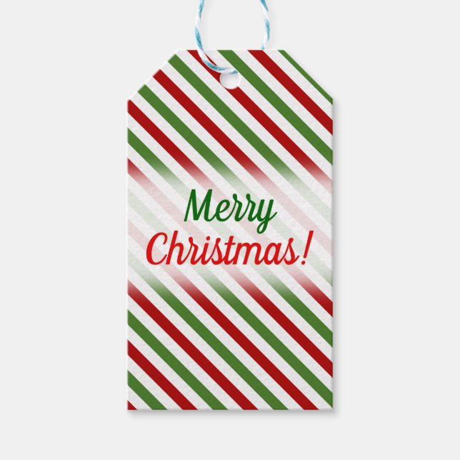 Jul; röd, vit och grön randig mönster presentetikett (Framsidan)