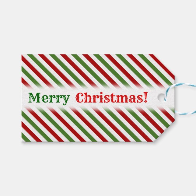 Jul; Röd, Vit och Grönt, stripe Mönster Presentetikett (Framsidan (Horisontell))