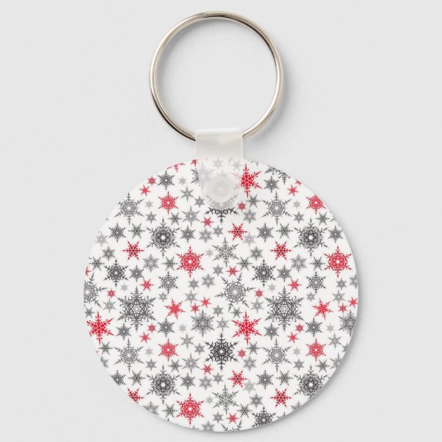 Jul, röd, vit, snöflingor, vinter, Nyår Nyckelring (Framsida)