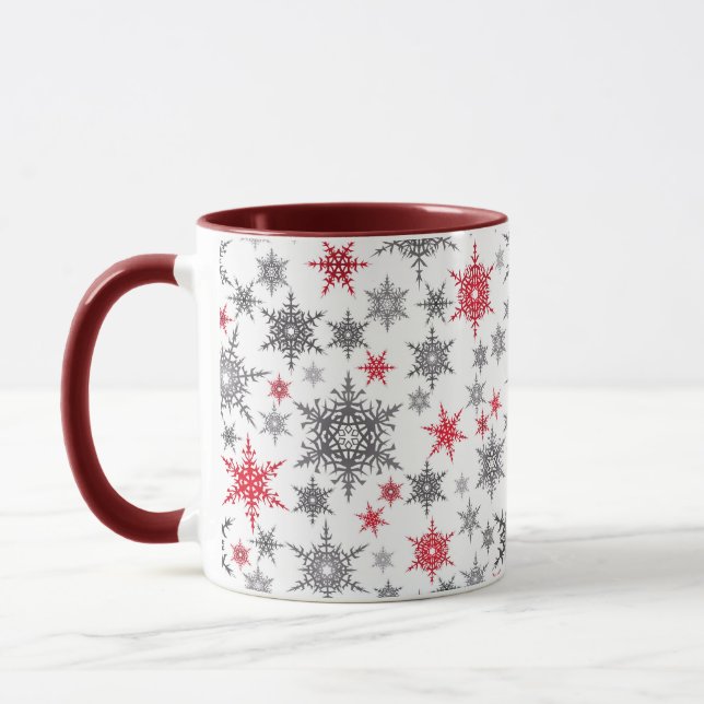 Jul, röd, vit, snöflingor, vinter, Nyårs Mugg (Vänster)