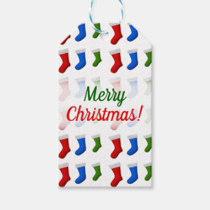 Jul; Röda, blått- och gröntjulstrumpor Presentetikett