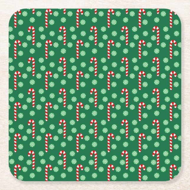 Jul Röda Gröna Godisstavar Underlägg Papper Kvadrat (Framsidan)