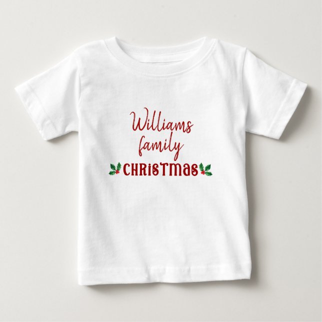Jul röda julholly matchande baby t-shirt (Framsida)
