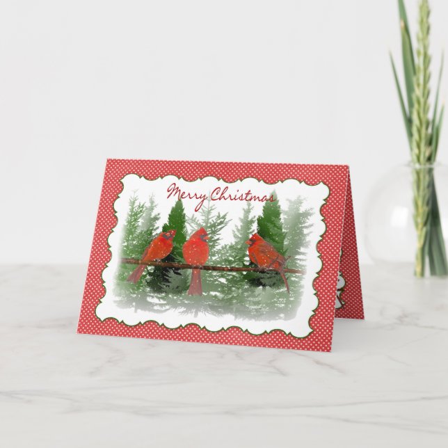 Jul - Röda kardinalerna i Gren Helgkort (Framsida)