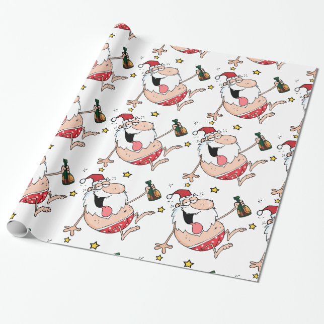 Jul Rolig Berusad Tomte Tecknad Film Presentpapper (Utrullad)
