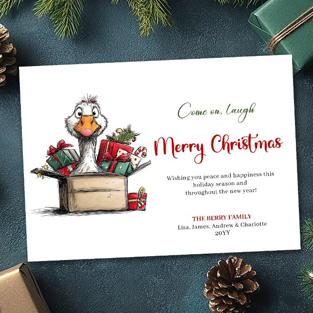 Jul Rolig Gås Sällsam Lekfull Välkomstkort Julkort (Christmas Funny Goose Quirky Playful Greeting Card)
