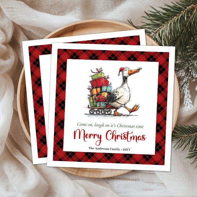 Jul Rolig Gås Whimsical Minimal Servetter (Christmas Funny Goose Whimsical Minimal Napkins)